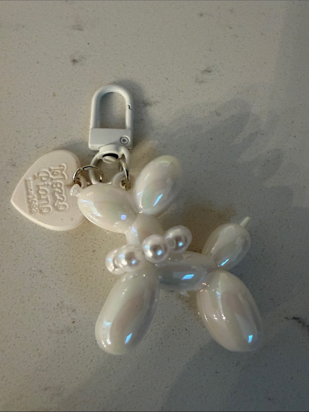 Iridescent White Balloon Dog Bag Charm with Pearl Collar - Kids Accessories